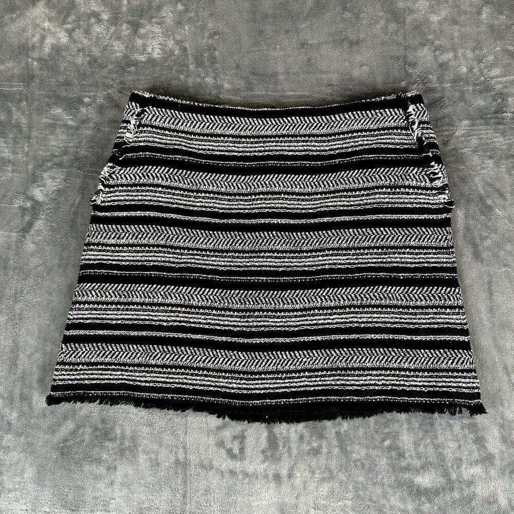 Ann Taylor LOFT Tweed Mini Skirt Black White Stripes Size 10 Lined Dark Academia